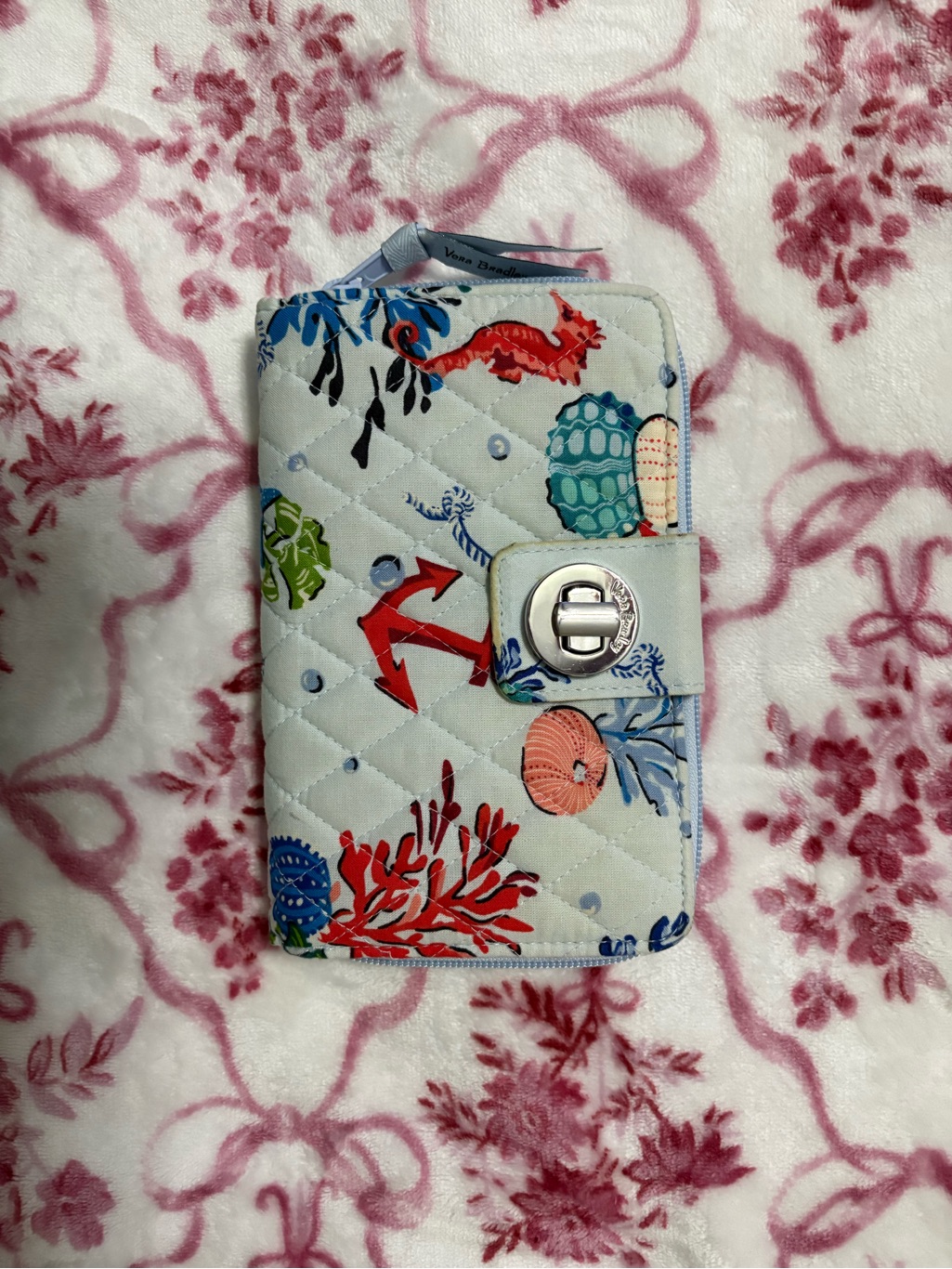 Vera Bradley Light Blue Quilted Sea Life Wallet Phone Case With Turn-Lock